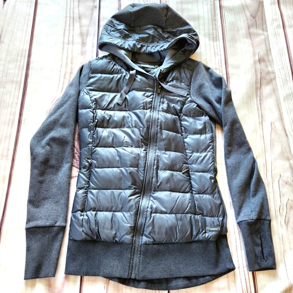 Athleta "Down to Town" Down Sweatshirt Jacket Asymmetrical Grey, Women's Size XS - Picture 2 of 12